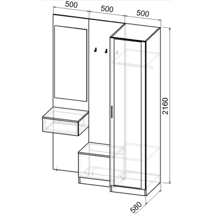 Набор мебели для прихожей "Марсель-155" МР 01-155 В2160 Ш1500 Г580 (ЛДСП Белый премиум) Набор мебели для прихожей "Марсель-155" МР 01-155 В2160 Ш1500 Г580 (ЛДСП Белый премиум)